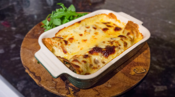 Baked Pancakes stuffed with Cheese and Mushroom