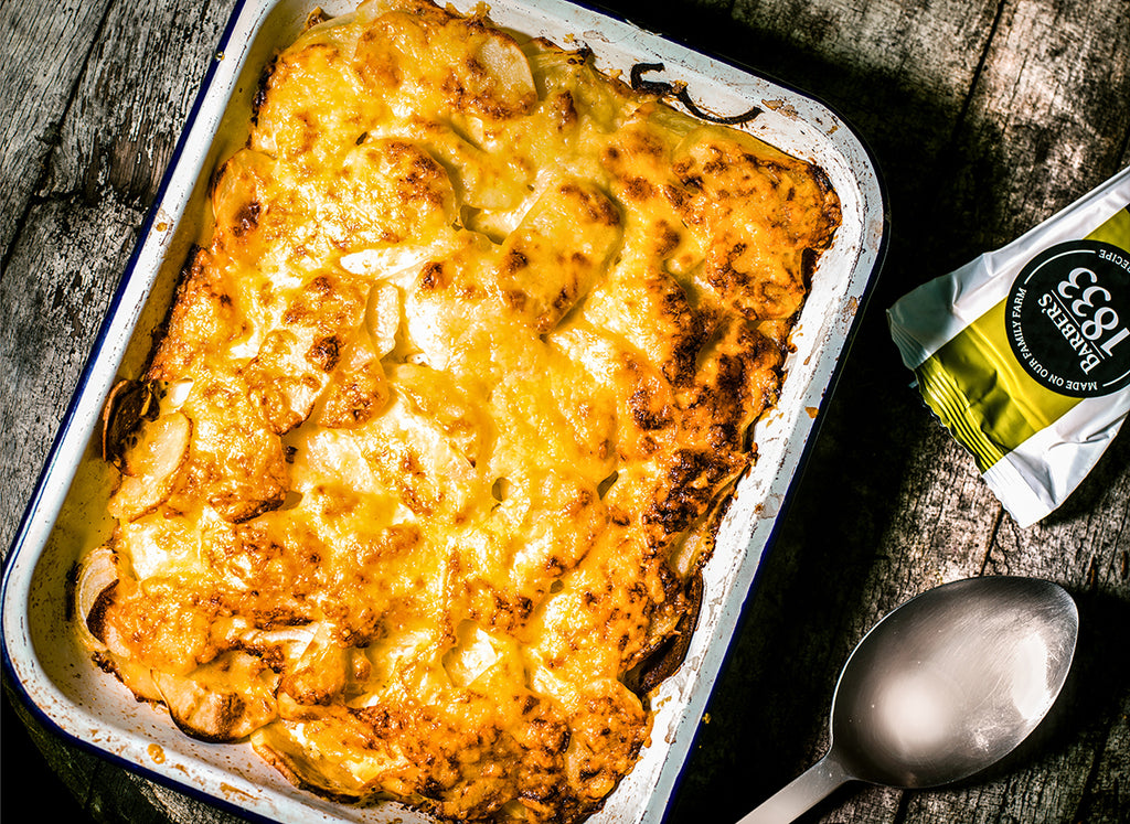 Easy potato gratin using cheddar cheese from Barber's Farmhouse Cheese
