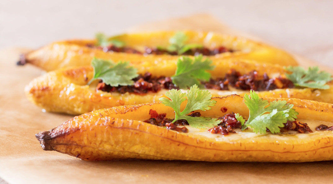 Cheesy Baked Plantains (with Chilli)