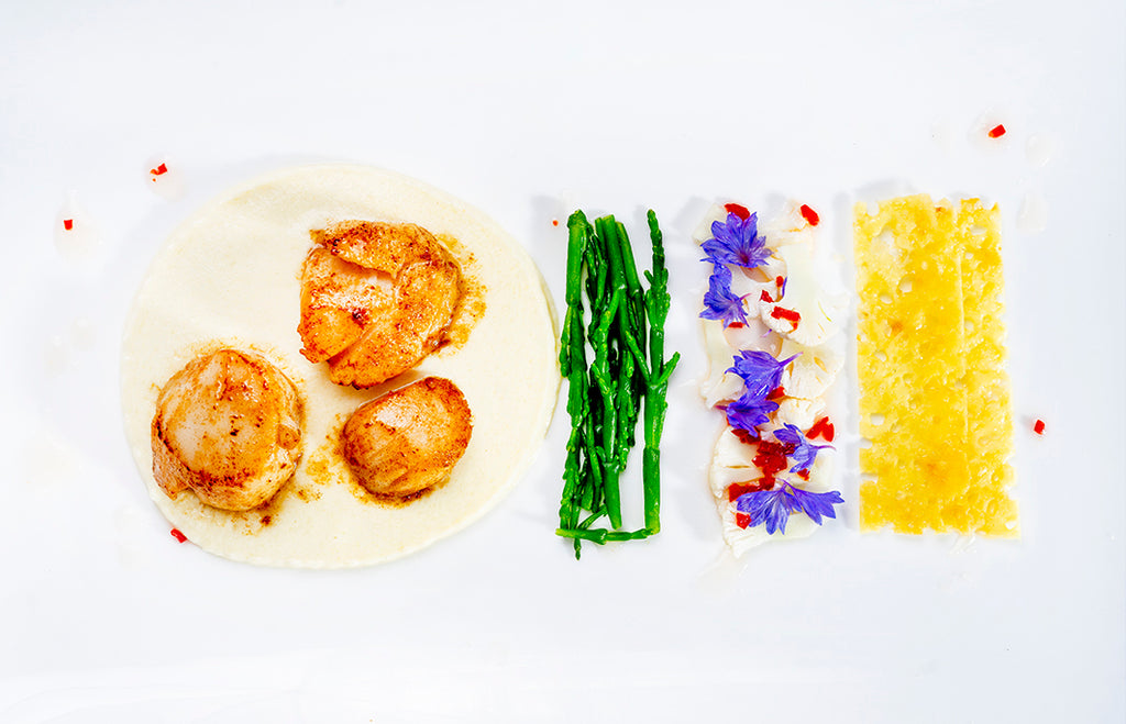Scallops with Cauliflower cheese puree, pickled cauliflower 1833 Cheddar – Barber's